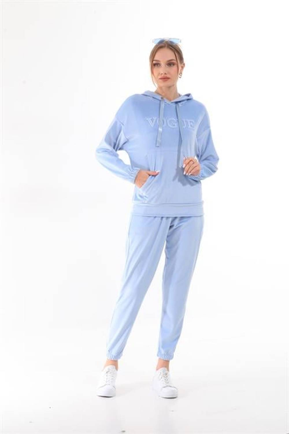 Women's Ice Blue VOGUE Plush Velvet Double Set