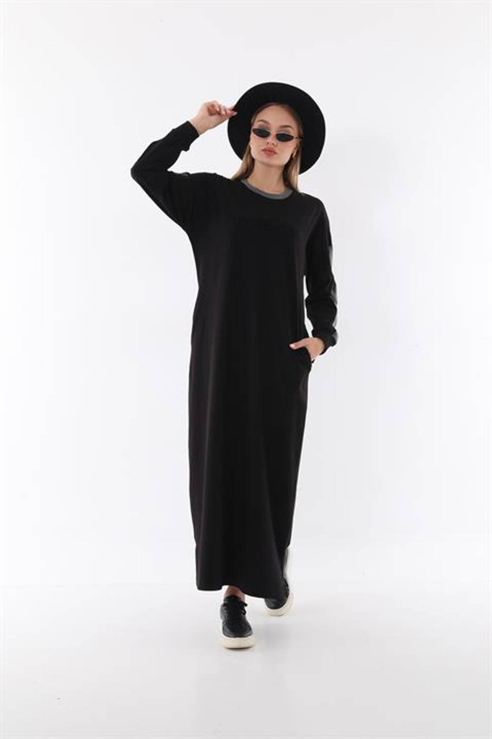 Full Length Women's Hijab Dress BLACK with Embossed Lettering
