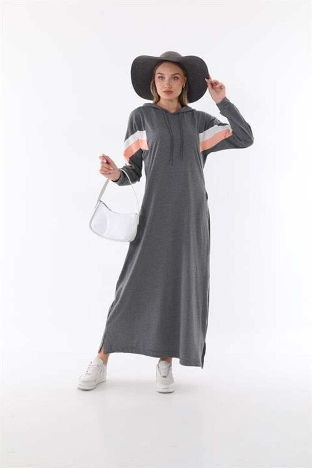 Hooded Full Length Women's Long Dress GRAY
