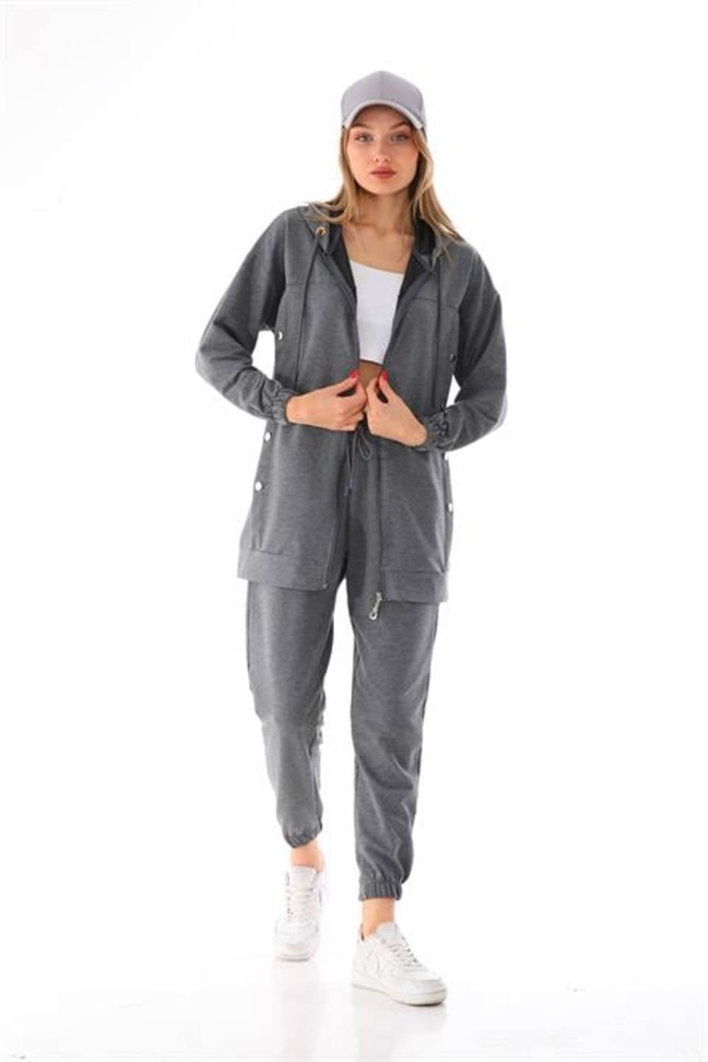 Women's Casual Sports Suit with Side Snaps GRAY