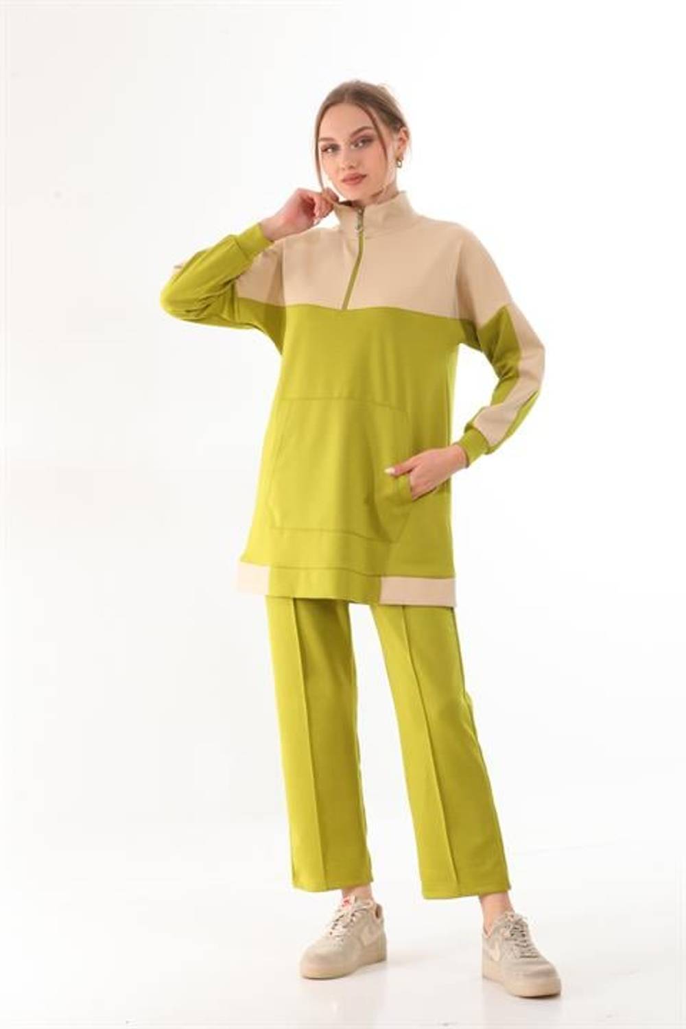 Women's Green Color Patterned Sports Double Casual Suit