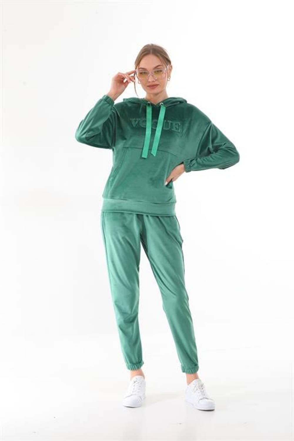 Women's Emerald Color VOGUE Plush Velvet Double Set