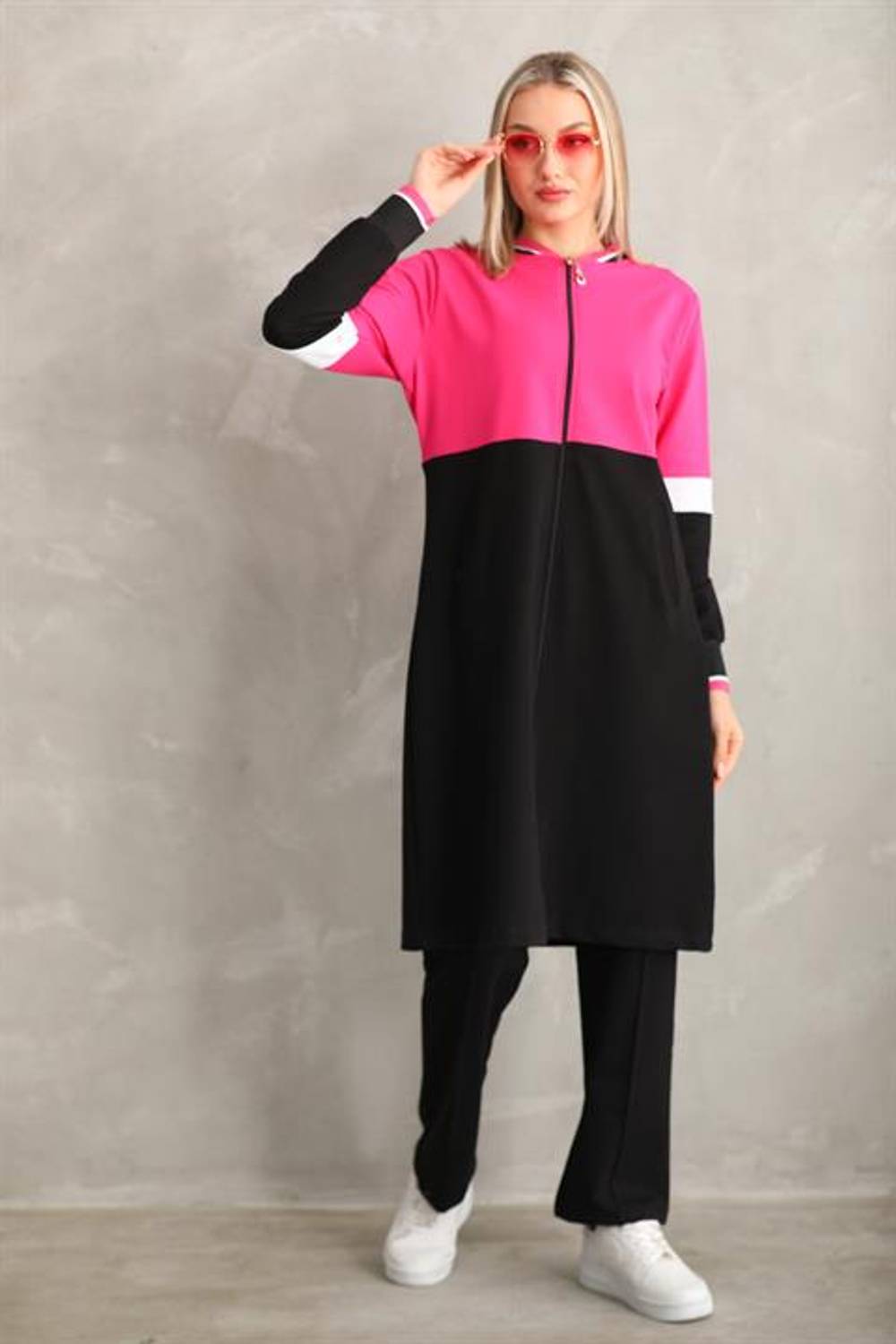 Women's Hijab Tracksuit Set Long Daily Sports Set Fuchsia