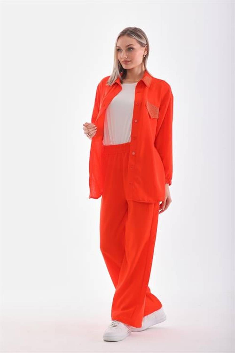 Секретний жіночий комплект з камінням, летній, бавовняний, оранжевий, вільний крій, стильний і зручний, ідеальний для повсякденного використання