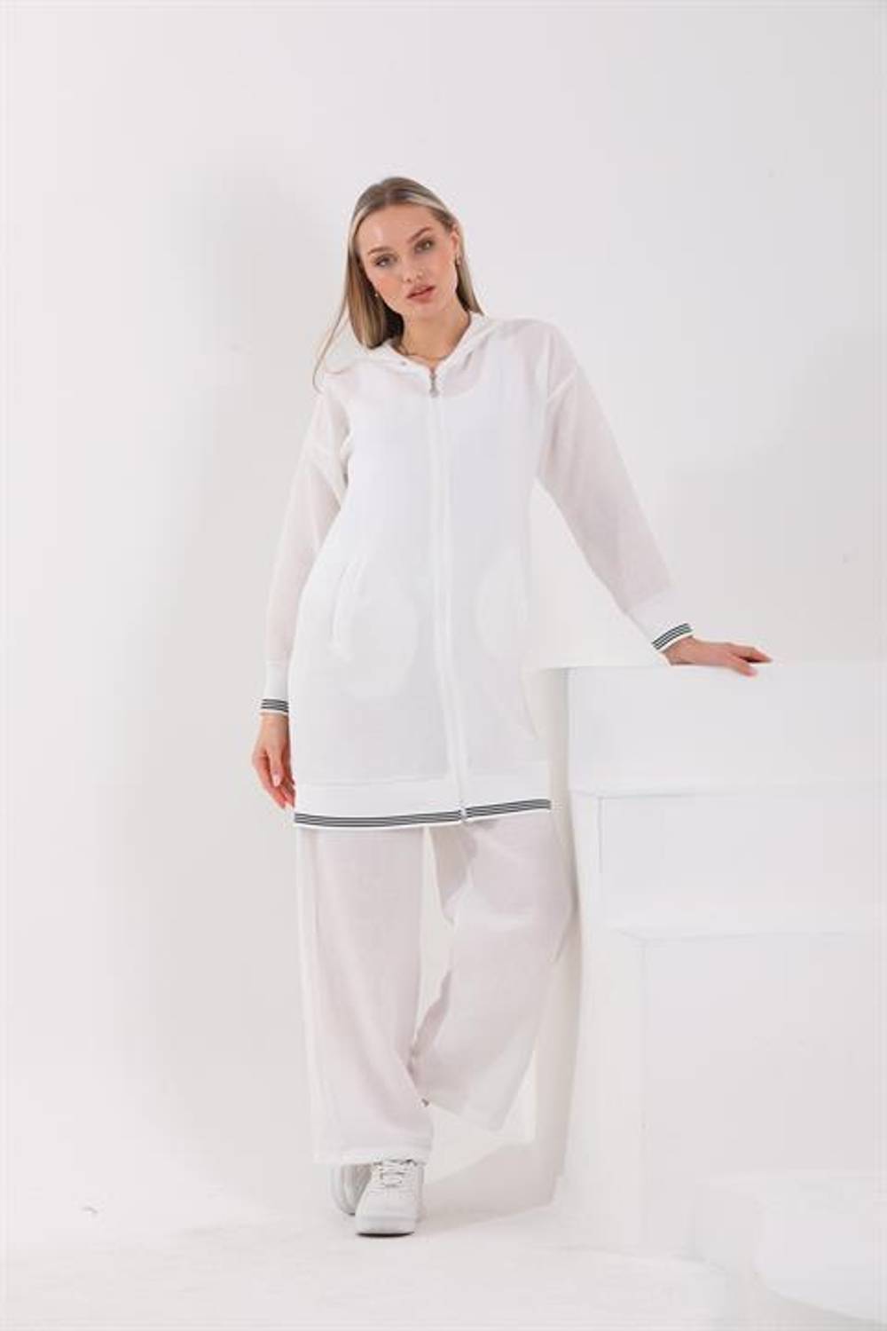 Kadın Tesettür Yazlık Sweat Pantolon Alt Üst İkili Takım - Ekru