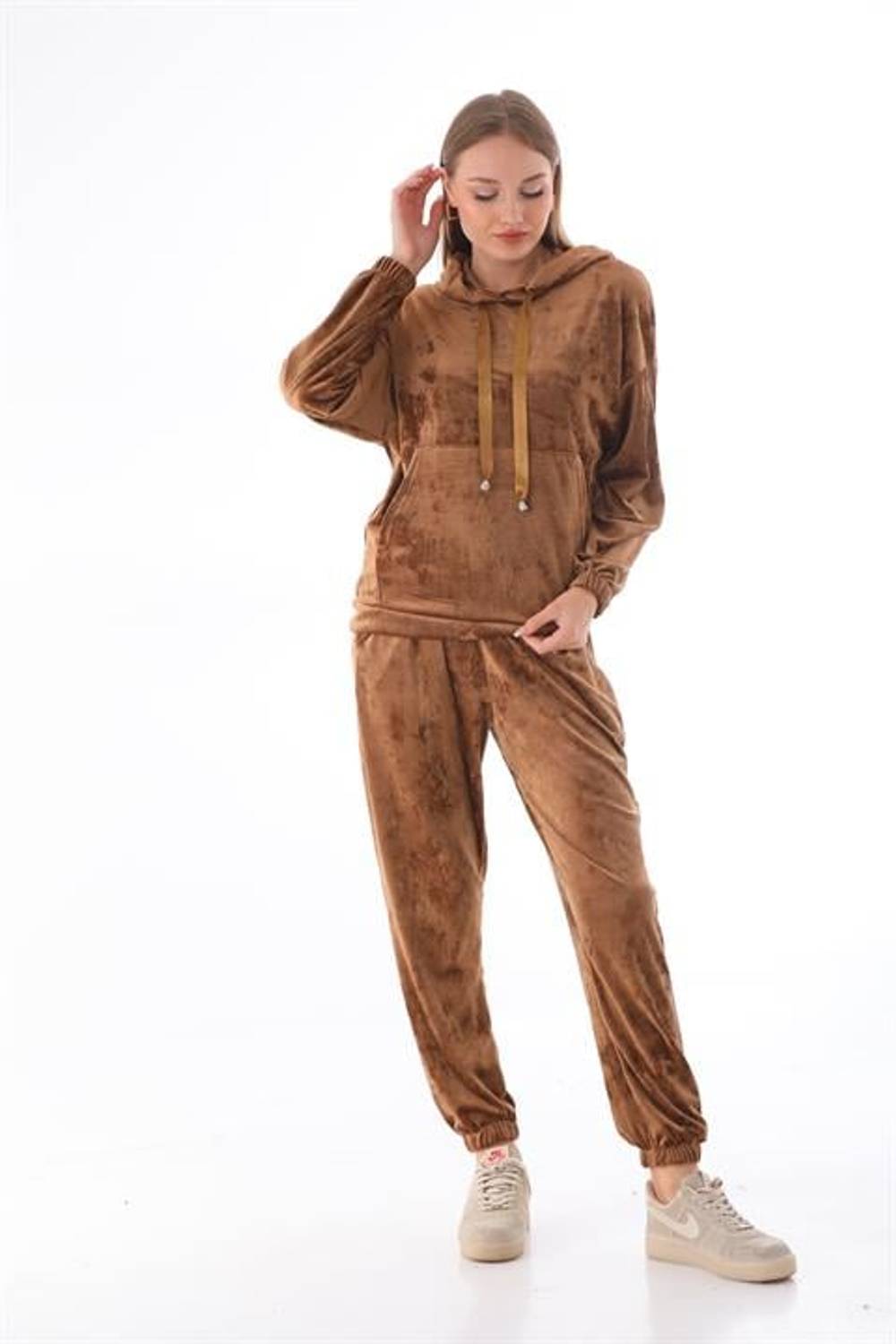 Women's BROWN COLOR Soft Velvet Tracksuit Set