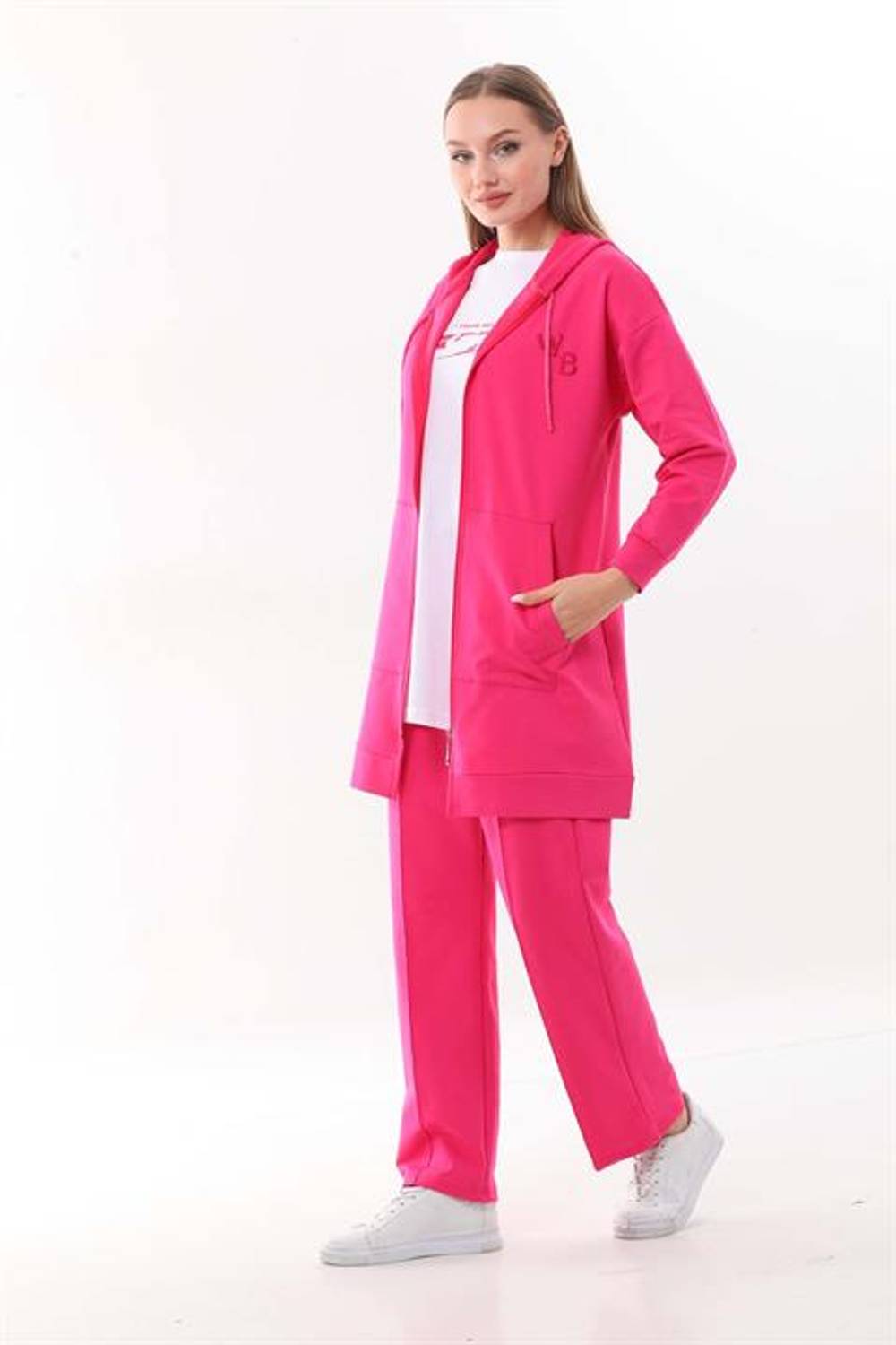 Women's Embossed Printed Fuchsia Color 3-Piece Sports Suit