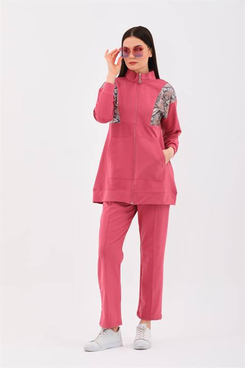 Kadın Leopar Pul Payetli Günlük 2 li Spor Takım  NAR ÇİÇEĞİ