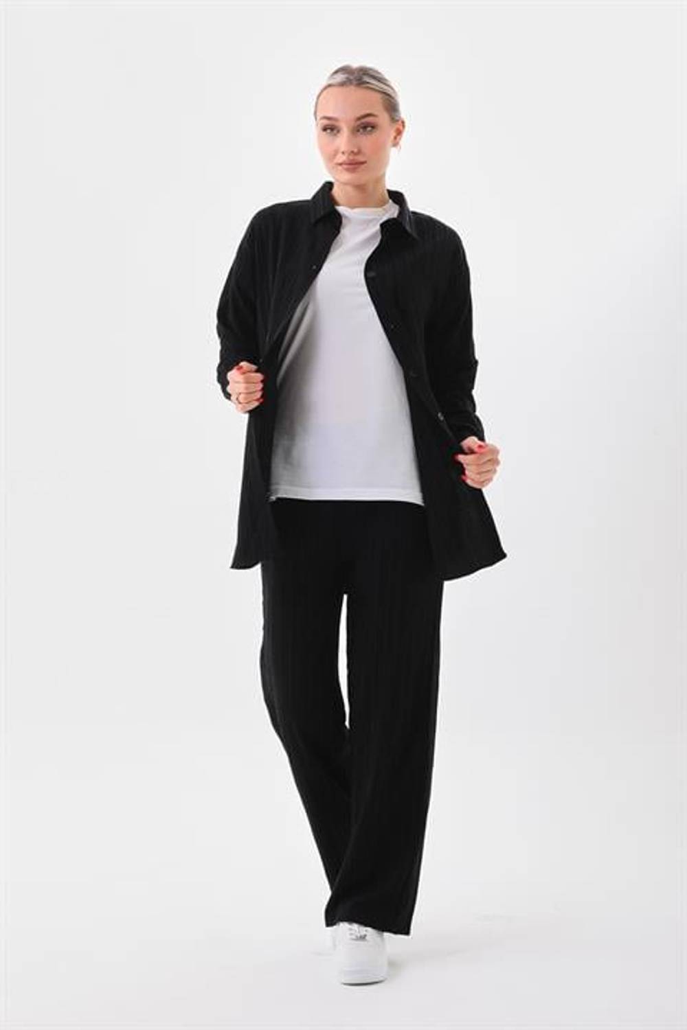 Women's Daily Three-piece Suit Shirt Trousers T-Shirt - BLACK