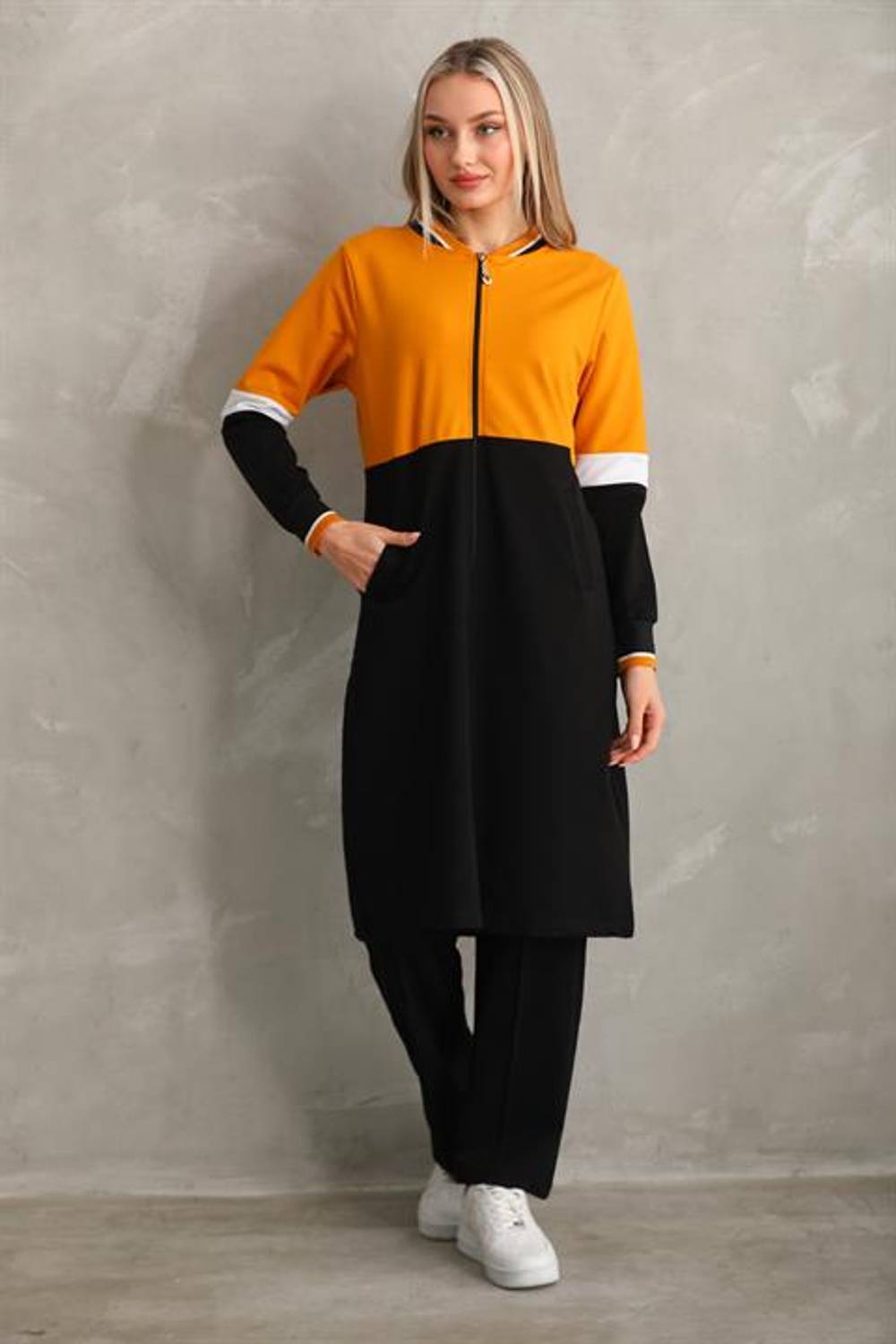 Жіночий спортивний комплект для схованості, довгий, кольору гірчиці, з еластичним поясом та розміром від S до 2XL