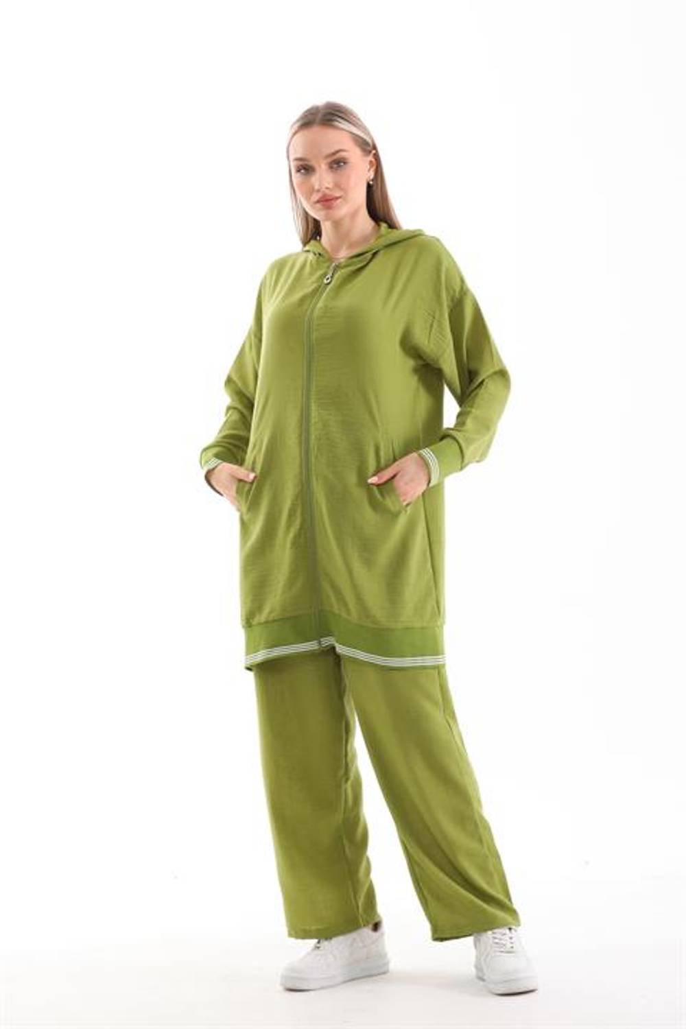 Kadın Tesettür Yazlık Sweat Pantolon Alt Üst İkili Takım - Yeşil