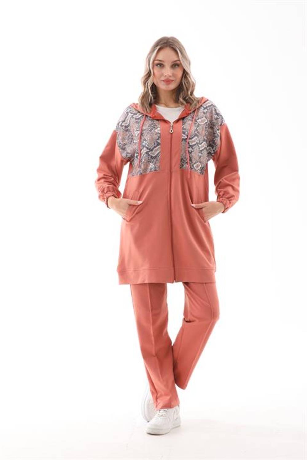Женский спортивный костюм с пайетками, цвет: персиковый, высокий пояс, капюшон, удобная посадка, модели S-2XL