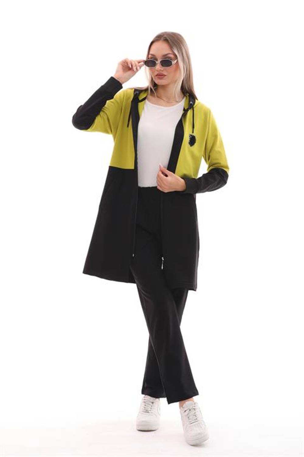 Tesettür Günlük Armalı Renk Bloklu Eşofman Takım - YEŞİL