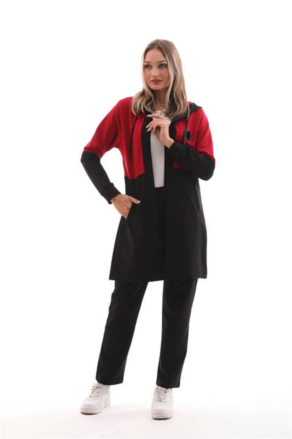 Tesettür Günlük Armalı Renk Bloklu Eşofman Takım - BORDO