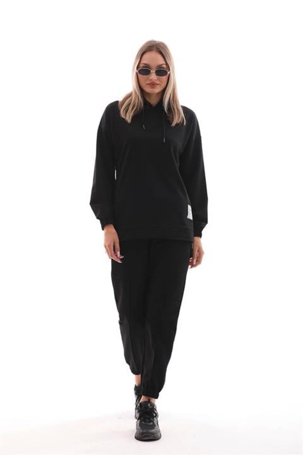 Kadın Fermuar Yırtmaçlı Günlük Spor Takım - SİYAH
