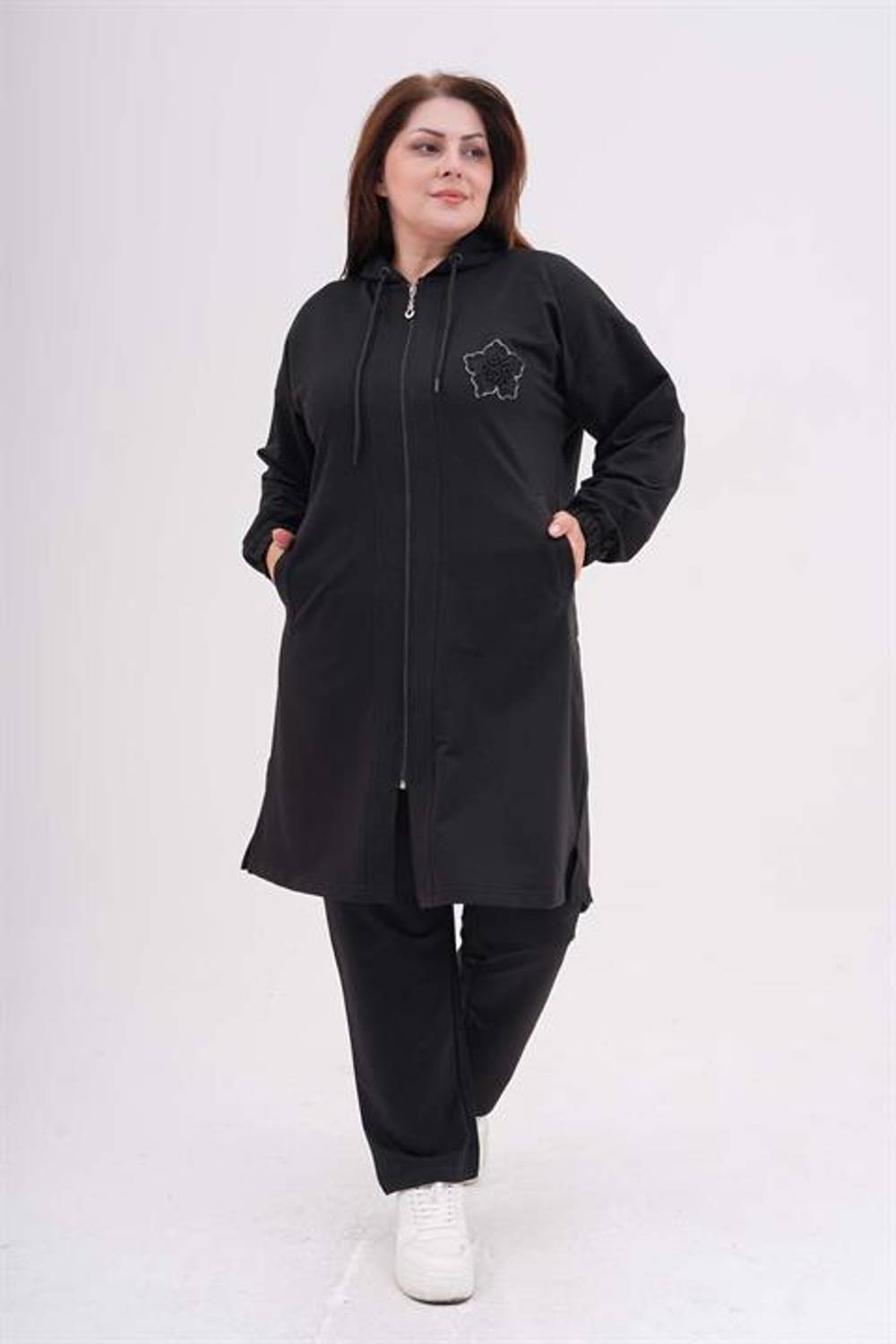 Kadın Büyük Beden Tesettür Eşofman Takımı Battal Boy SİYAH