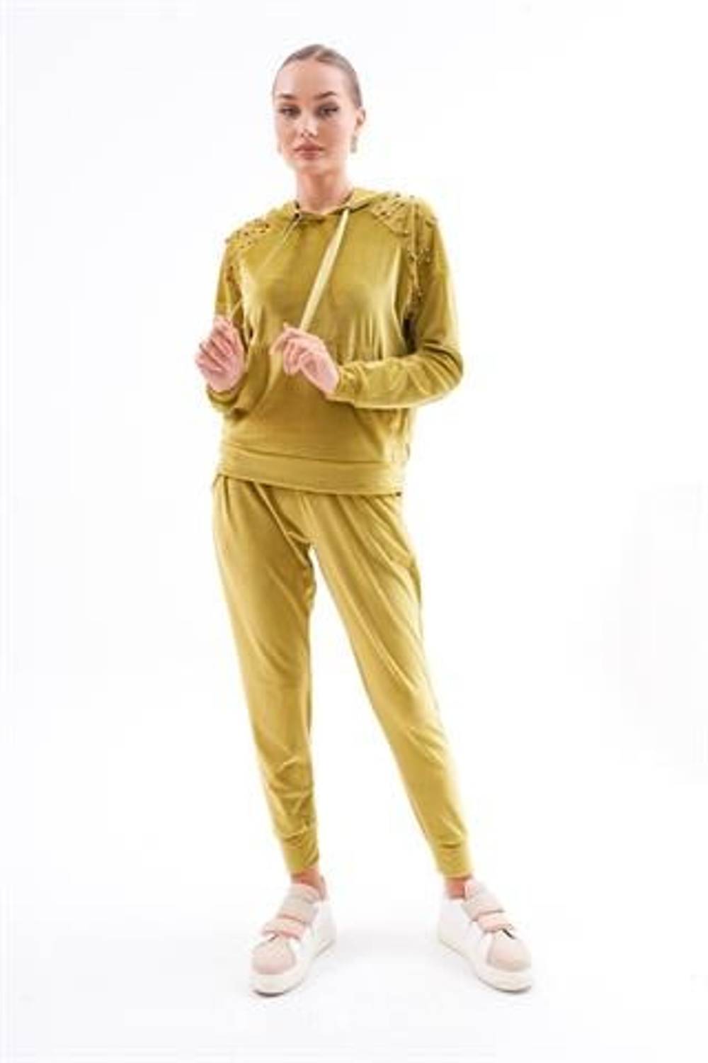 Kadın Soft Kadife Taşlı Eşofman Takımı YEŞİL