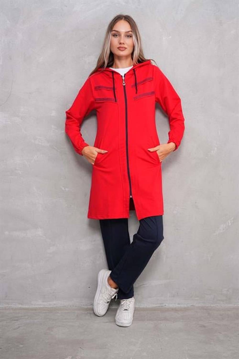 Kadın Taşlı Günlük Tesettür Eşofman Takımı KIRMIZI