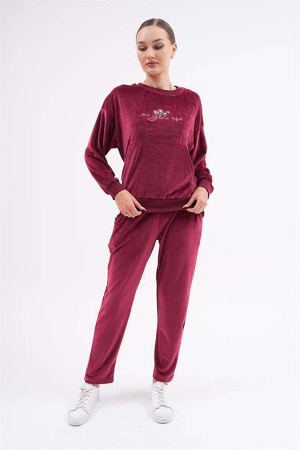 Kadın Soft Kadife Baskılı Eşofman Takımı MÜRDÜM