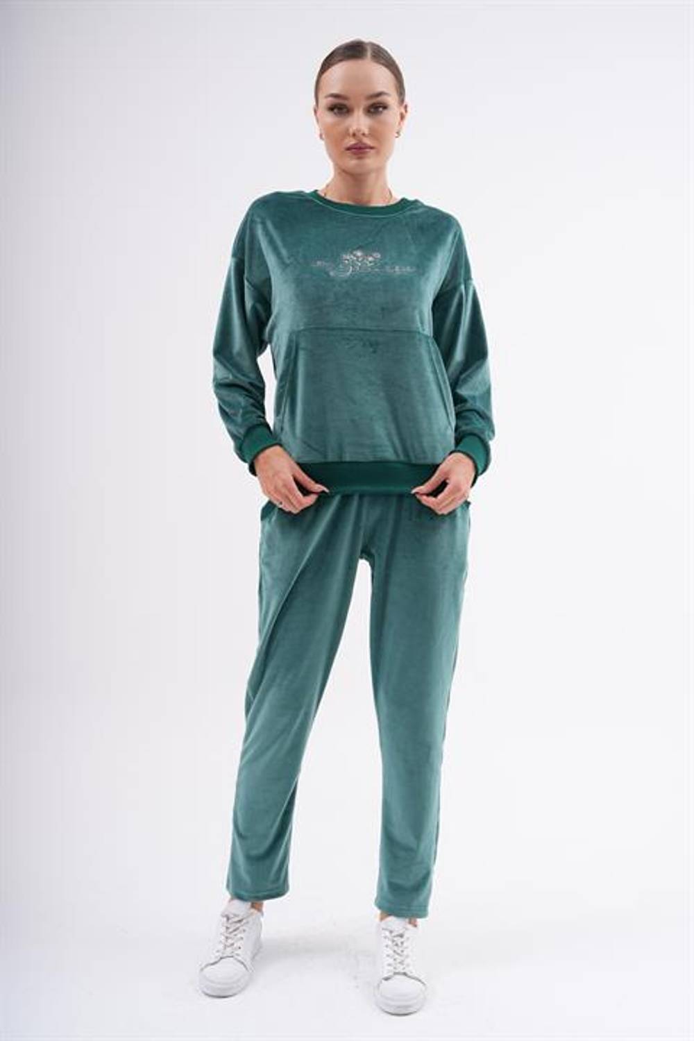 Kadın Soft Kadife Baskılı Eşofman Takımı ZÜMRÜT