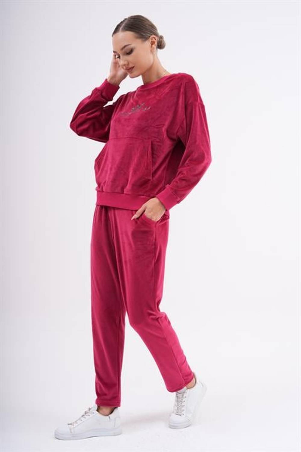 Kadın Soft Kadife Baskılı Eşofman Takımı BORDO