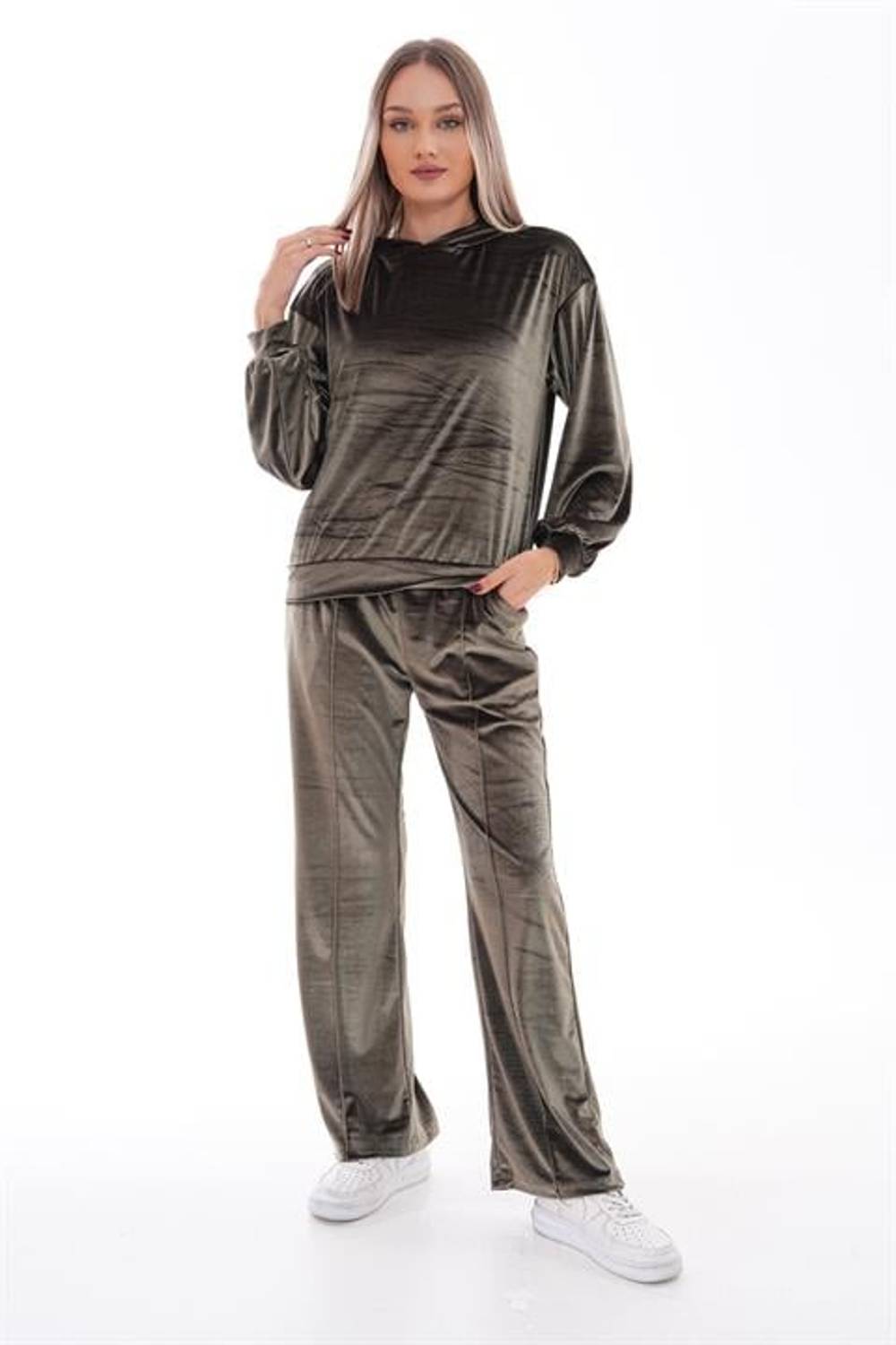 Kadın Salaş Kadife Eşofman Takımı HAKİ