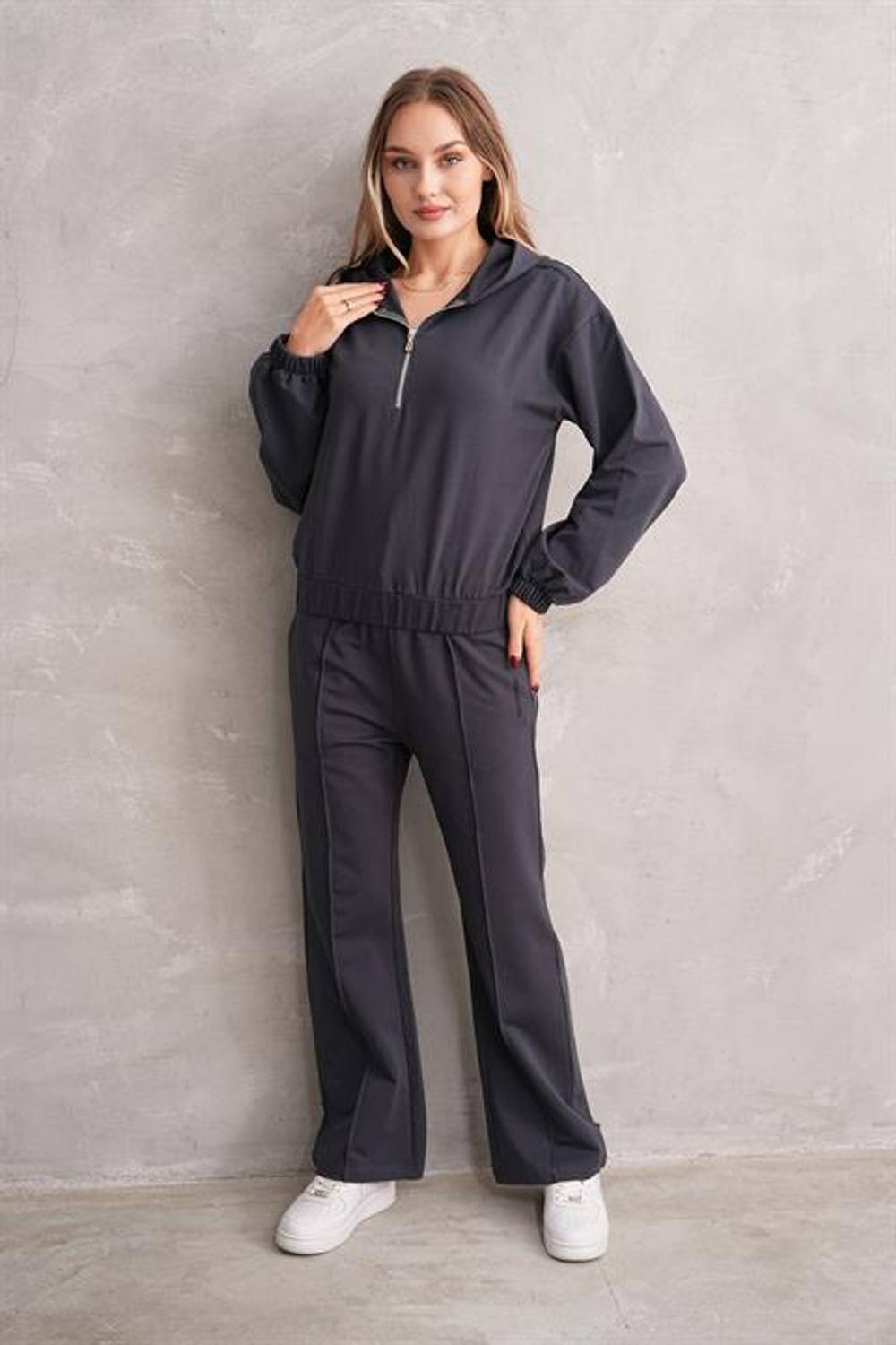 Жіночий спортивний комплект з півзастібкою, кольор фіолетовий, вільний крій, з кишенями, для активного відпочинку та спорту