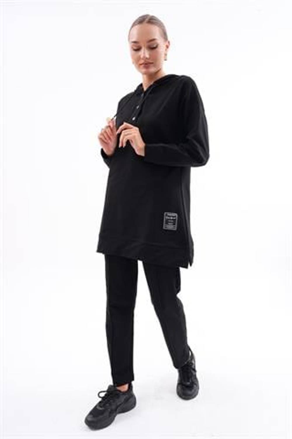 Kadın Sweat-Tunik Pantolon İkili Spor Takım SİYAH