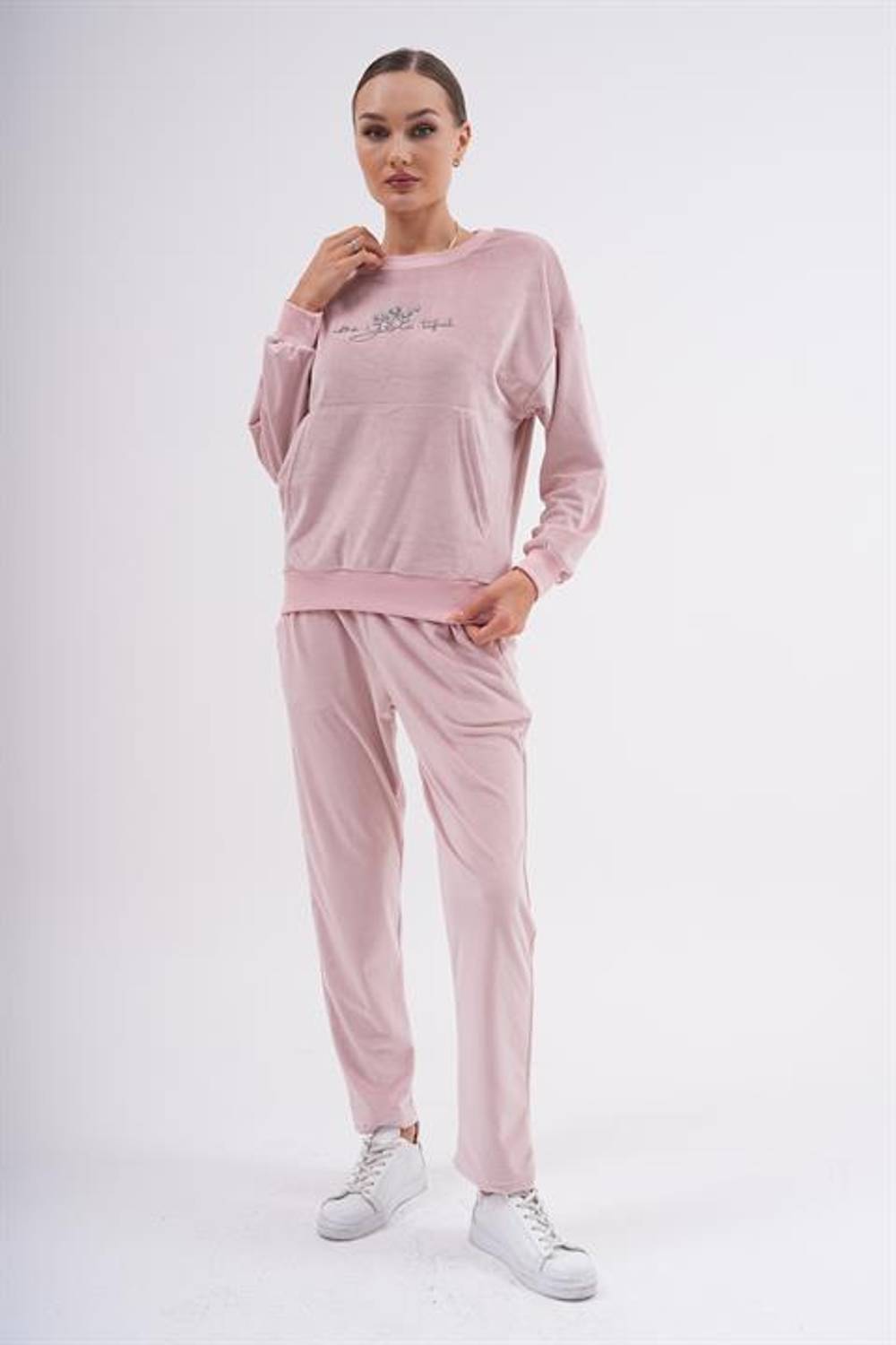 Женский спортивный костюм из мягкого велюра ПУДРА, удобство для повседневной жизни и активного отдыха, размеры S-2XL