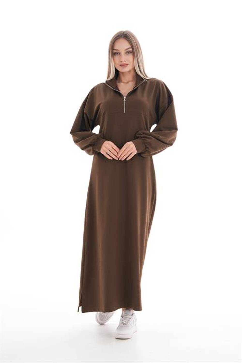 Сукня спортивна для жінок з напівзамком, гольфом, бежевого кольору, розміри S-2XL