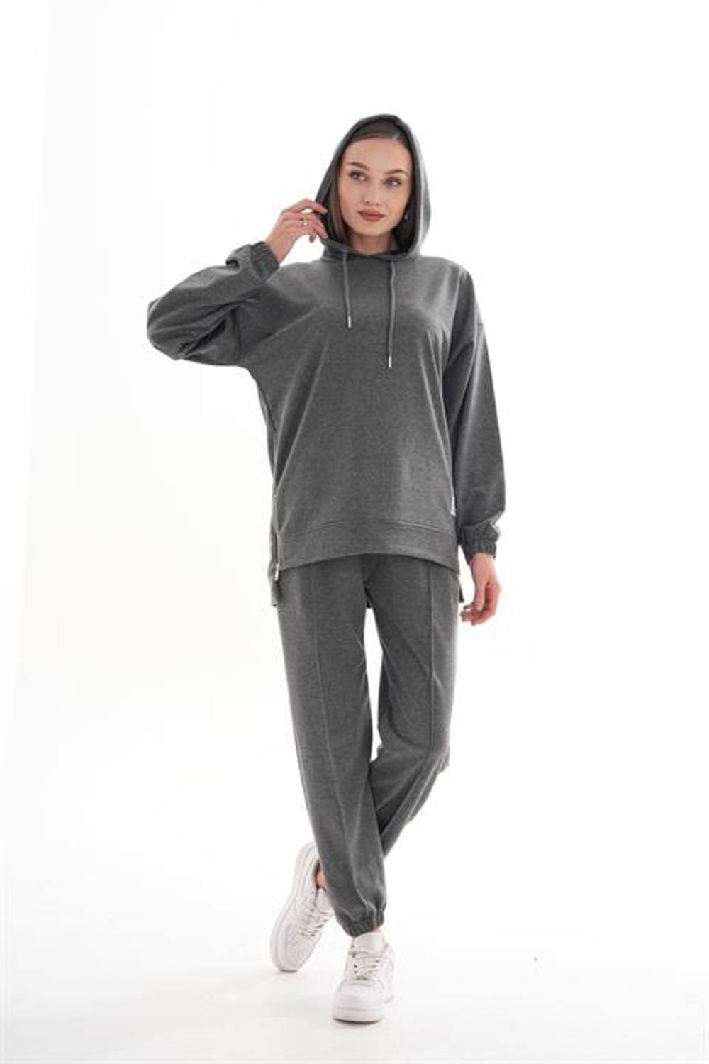 Жіночий спортивний комплект з блискавкою, сірий, з розрізами по боках для повсякденного носіння
