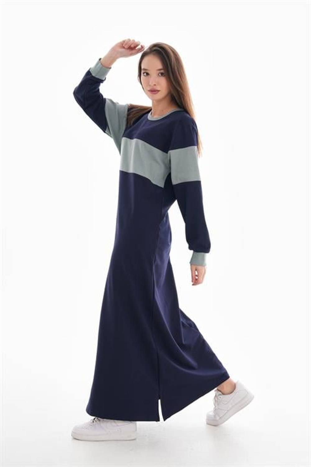 Kadın Ribana Detaylı Renk Bloklu Günlük Spor Elbise MİNT