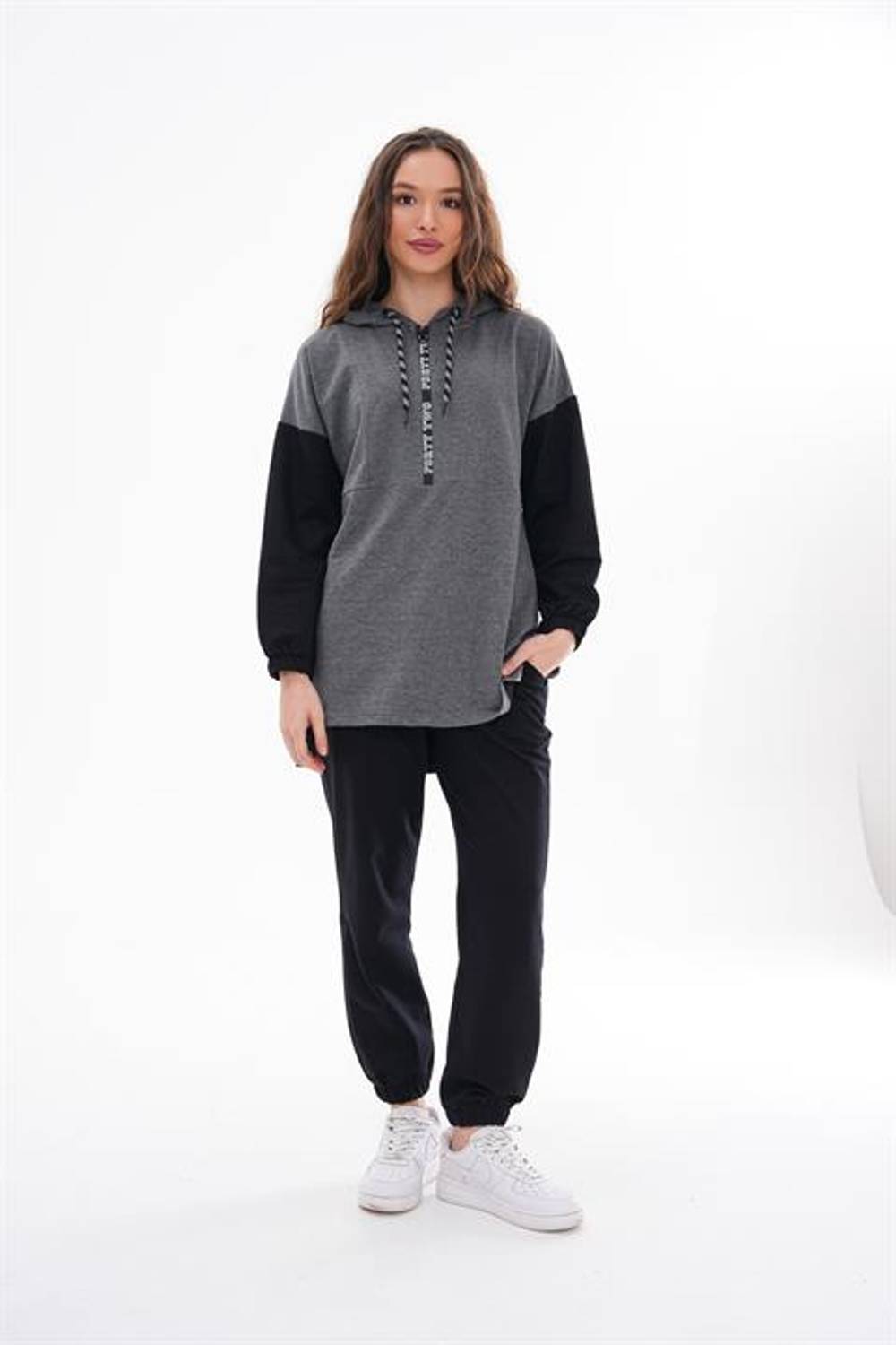 Kadın Yarım Fermuar Günlük Spor İkili Takım GRİ