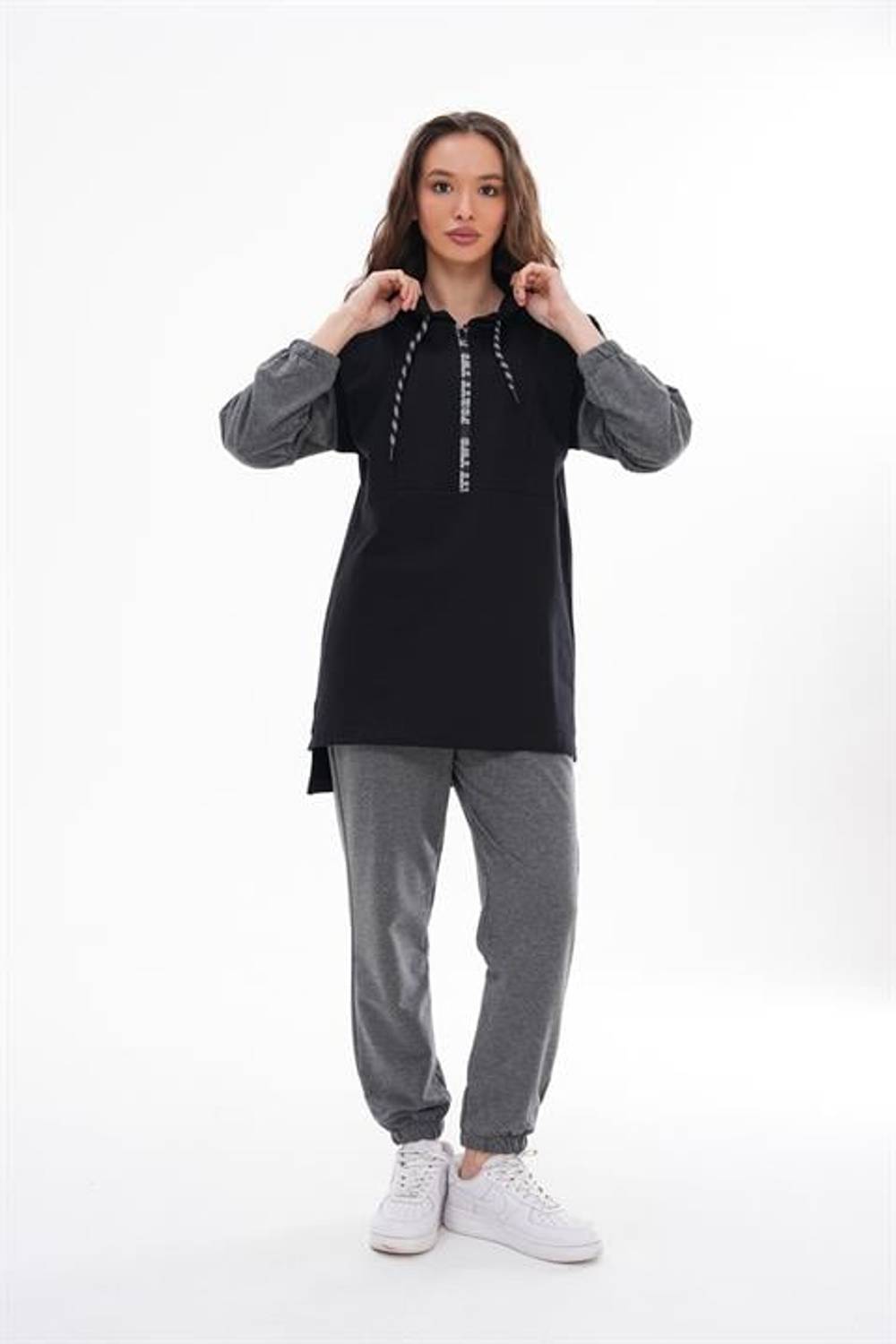 Женский спортивный комплект с полузамком, черный, для повседневной носки, удобный и эластичный, для спорта и активного отдыха