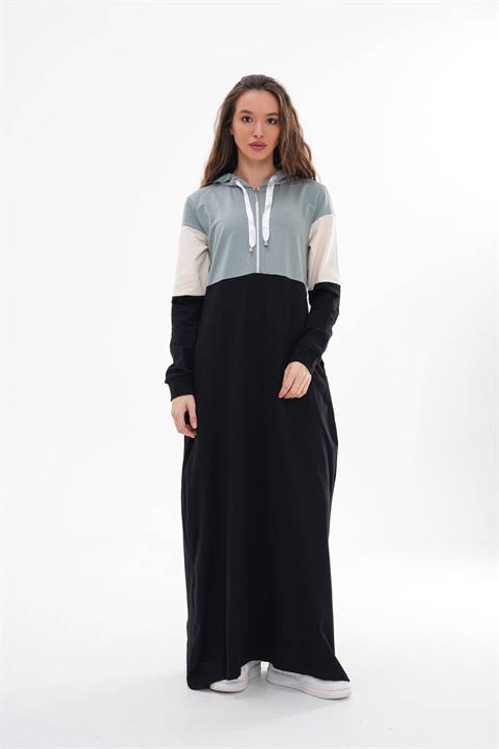 Спортивное платье для тхиджаба с капюшоном и молнией, удобное и стильное, 100% хлопок, цвета мята, размеры S-XXL