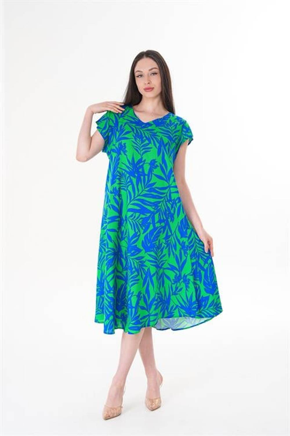 Kadın Yazlık Kısa Kol Etnik Desen Viskon Tiril Elbise | Plaj Elbisesi | Ev Elbisesi  |  Tatil Elbisesi