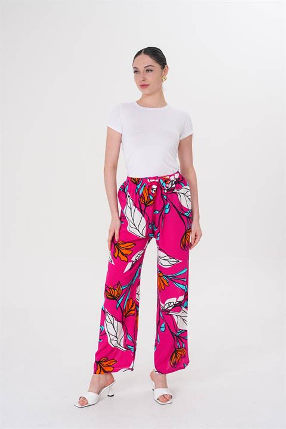 Kadın Bol Paça Dijital Baskı Desenli Kumaş Pantolon