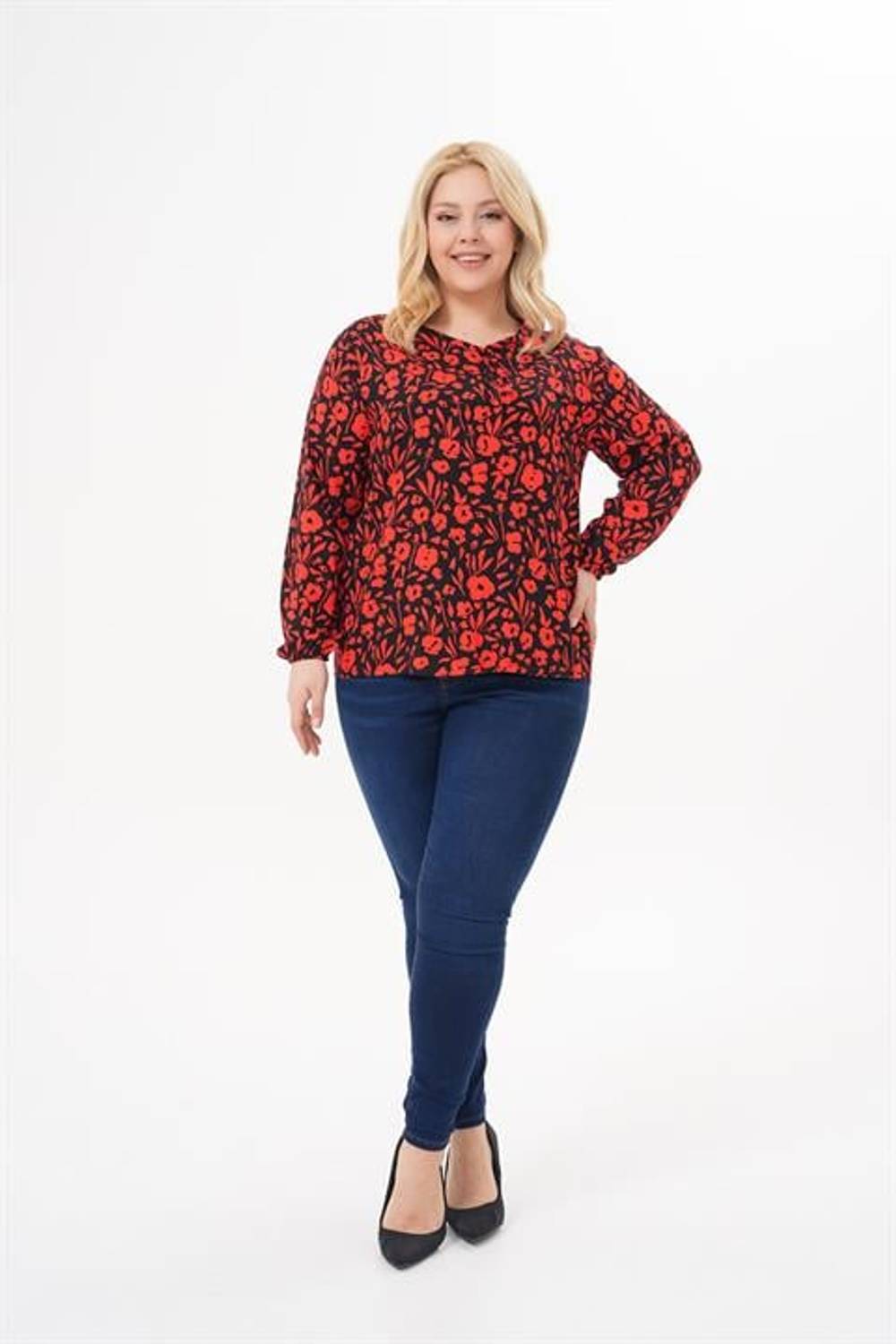 Kadın Büyük Beden Uzun Kol Yazlık Desenli Bluz | Tunik | Gömlek