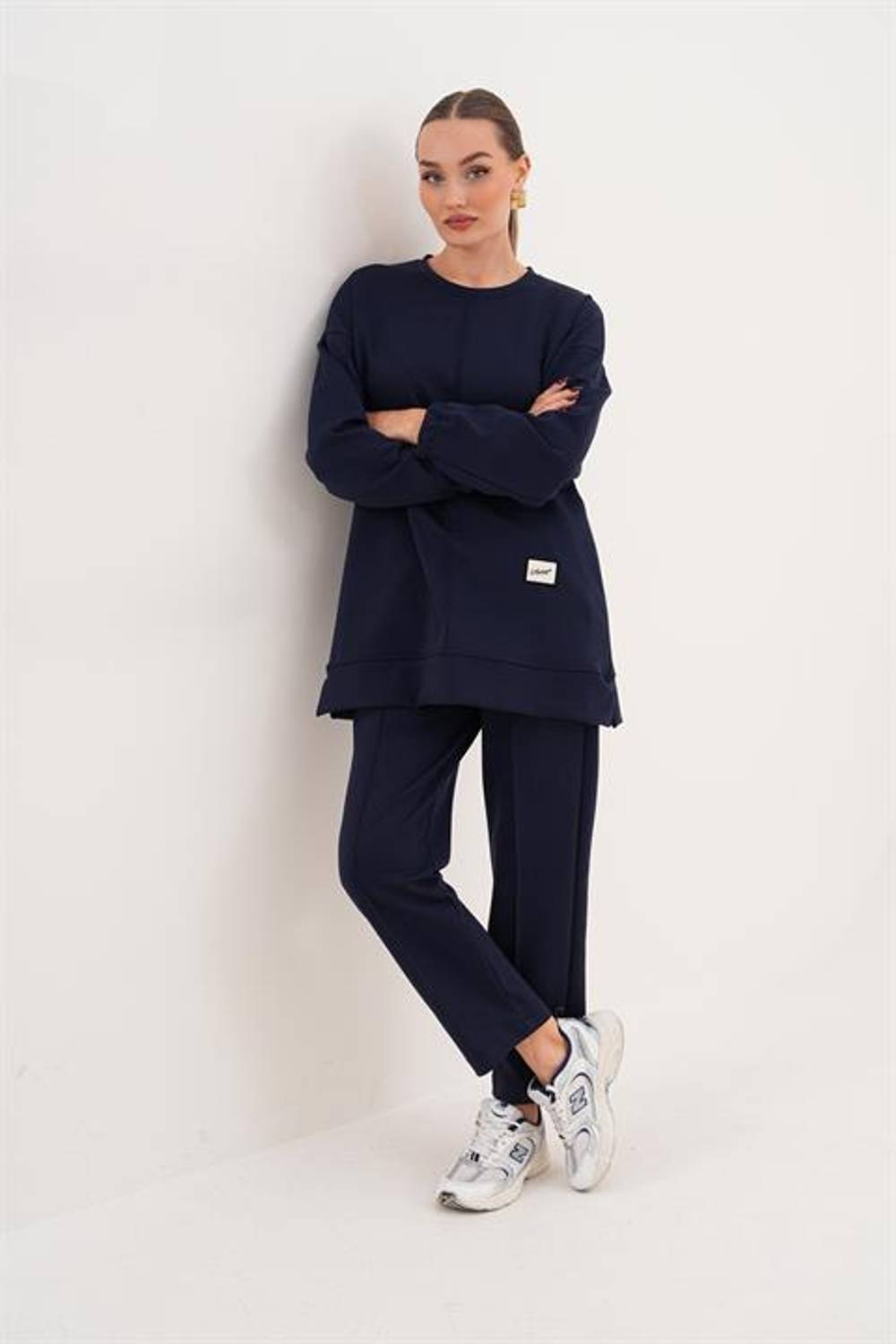 Kadın Günlük Bisiklet Yaka Eşofman Takımı LACİVERT