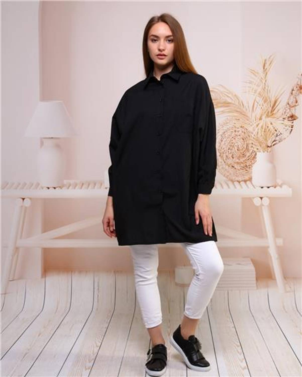 Plain Basic Ovesize Shirt - 70001 - Black