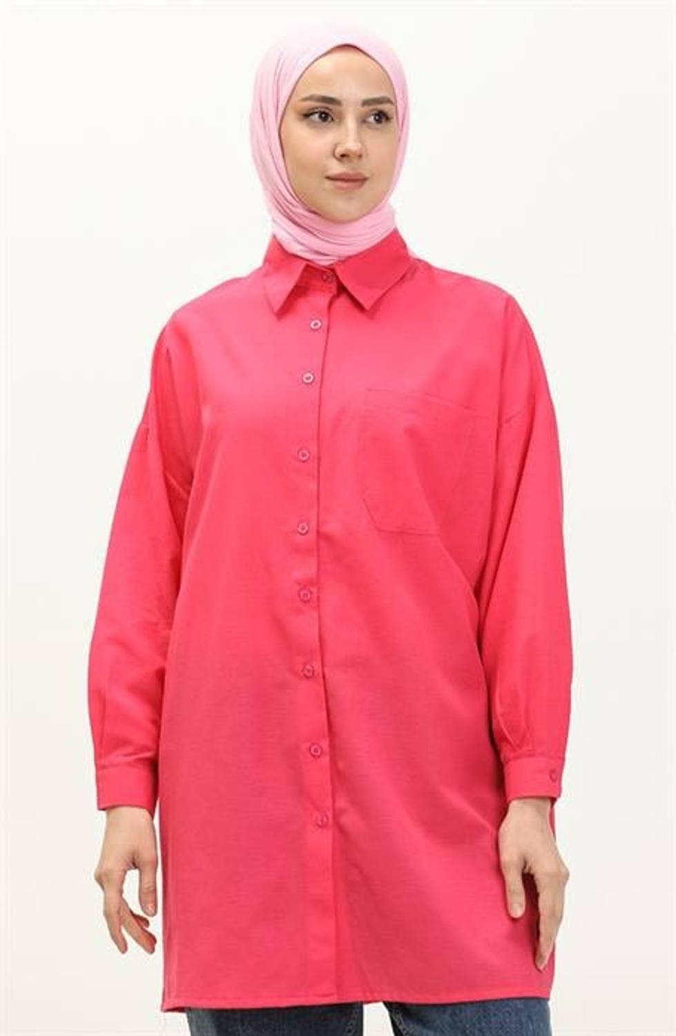 Оверсайз сорочка Sade Basic - 70001 - Фуксія, стандартний розмір, зимова колекція