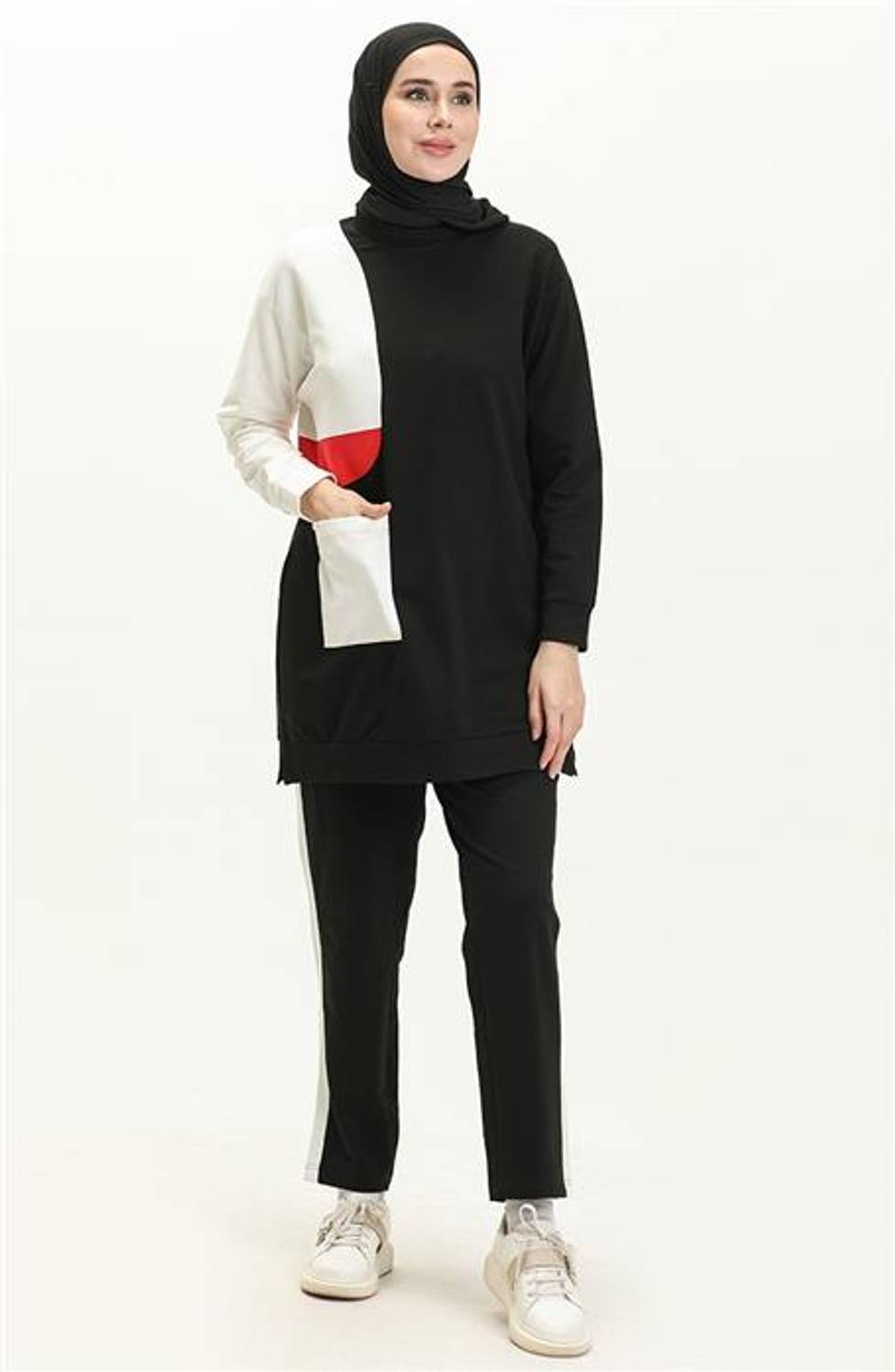 Комплект спортивной одежды с боковыми карманами и рибаной, черный, размеры 38-46