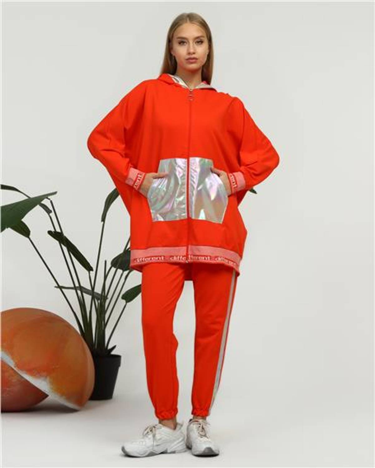 Nursima Triko Detaylı Fermuarlı Spor İkili Takım - 70078 - Oranj