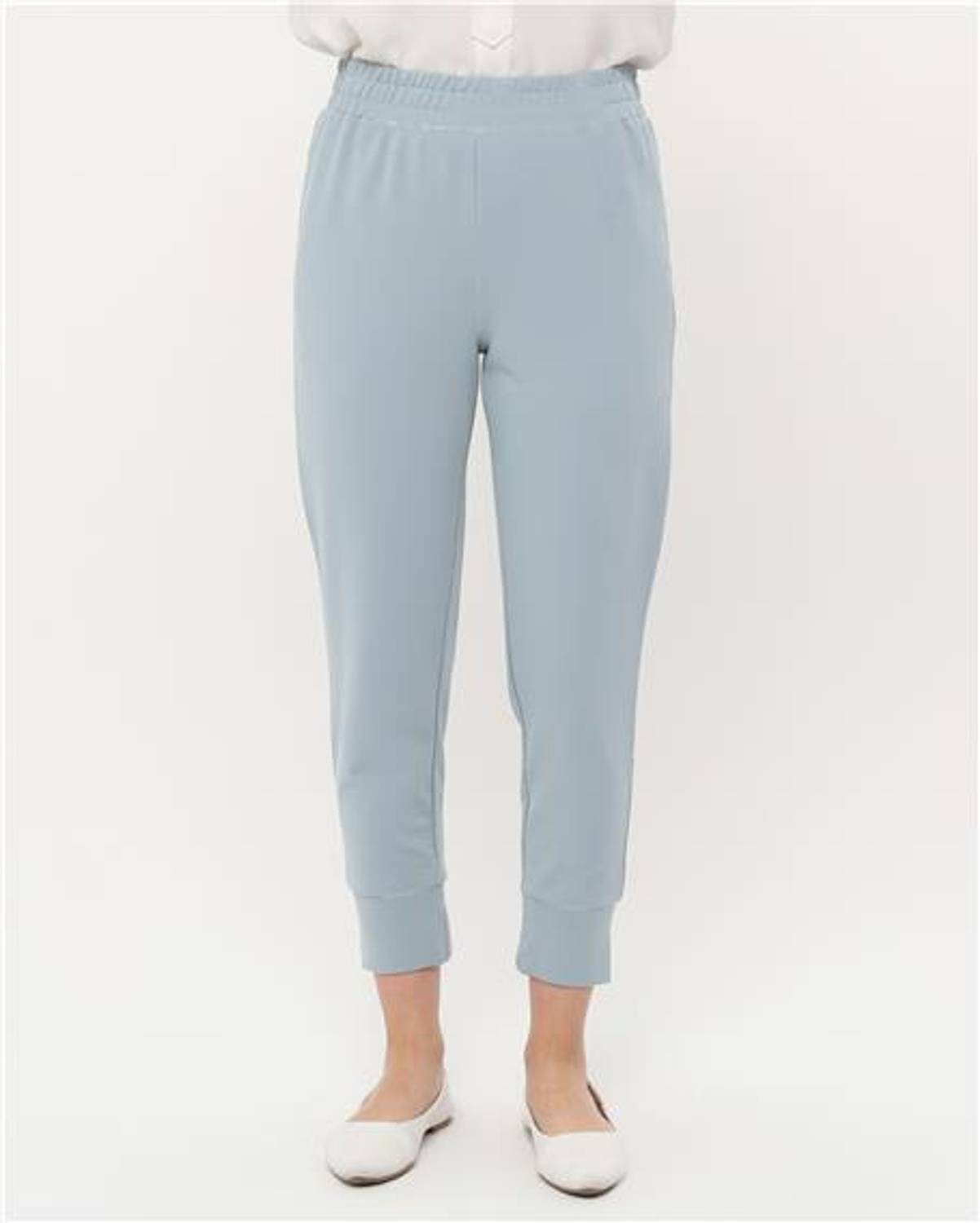 Elastic Waist Cuffed Hem Trousers in Ice Blue - Size 38 to 46