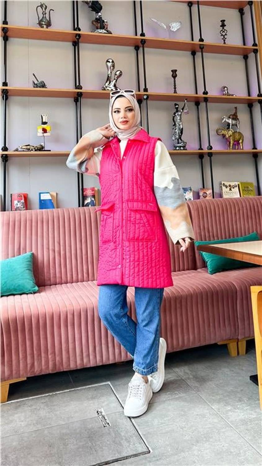 Жилет Ahenk с карманами, без рукавов, фуксия, размеры 38-46, сезон 2023 лета, бренд Bwest