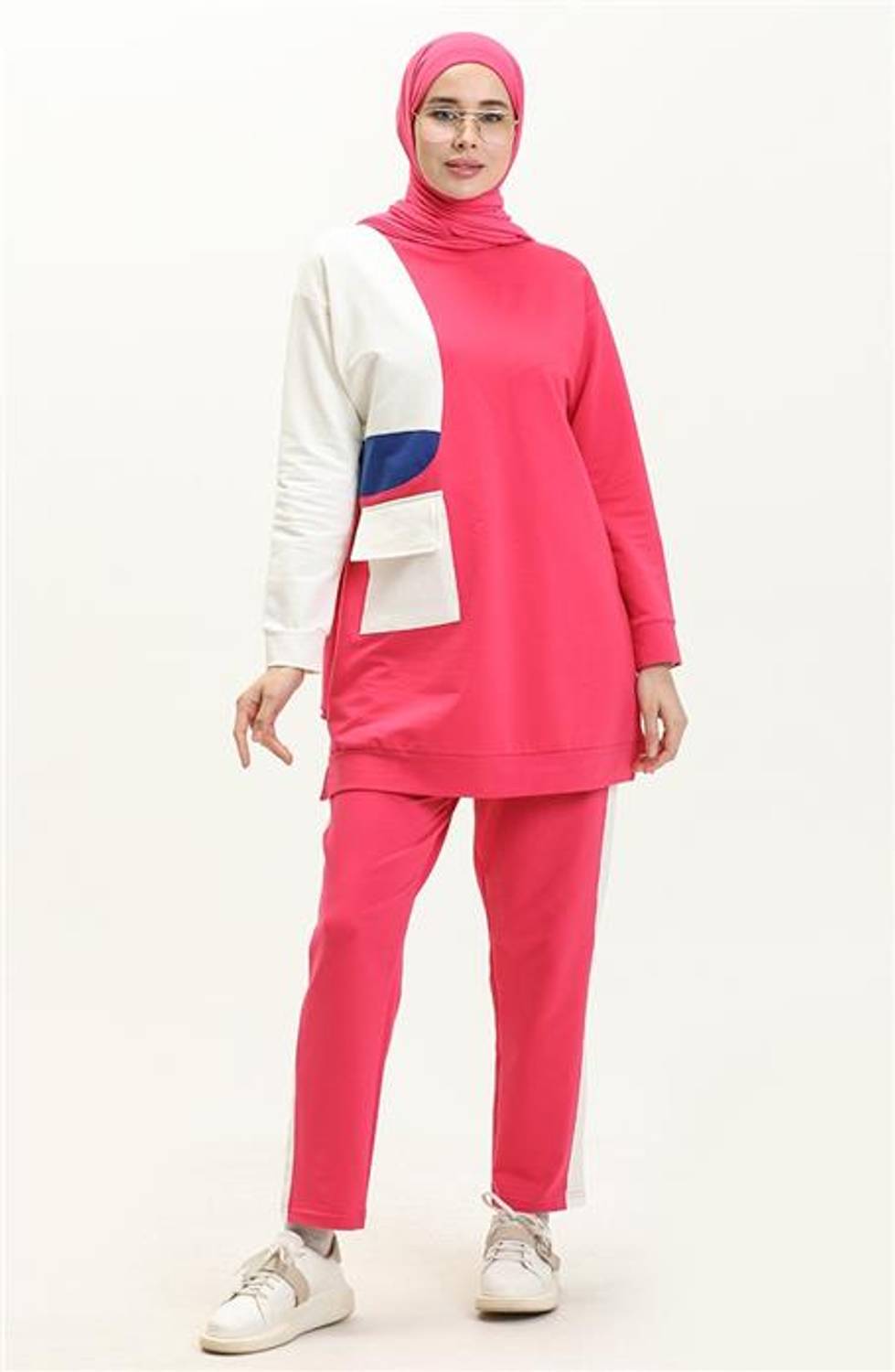 Brand New Ribbed Tracksuit with Side Pocket Detail - 70086 - Fuchsia
