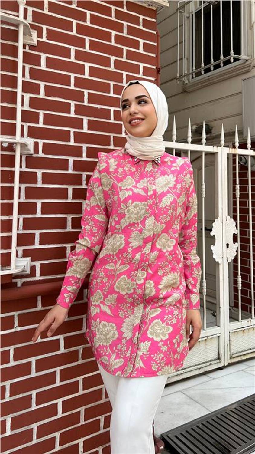 Рубашка с камнями и узором Lupin - 71131 - Фуксия, размеры: 38-46, идеальна для летнего сезона