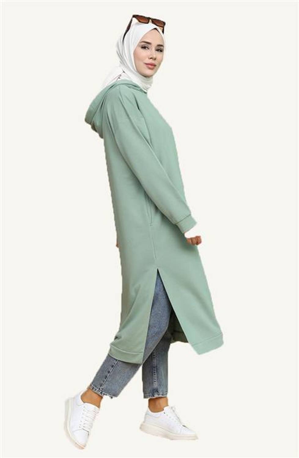 Atlas Hooded Long Plain Basic Sweatshirt - 3007 - Green