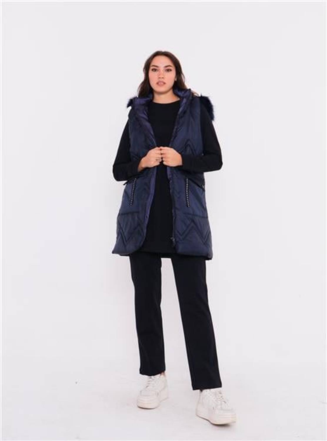 سارة سبورتس بدلة ثلاث قطع مع سترة قابلة للنفخ بغطاء للرأس - 70030 - أزرق داكن