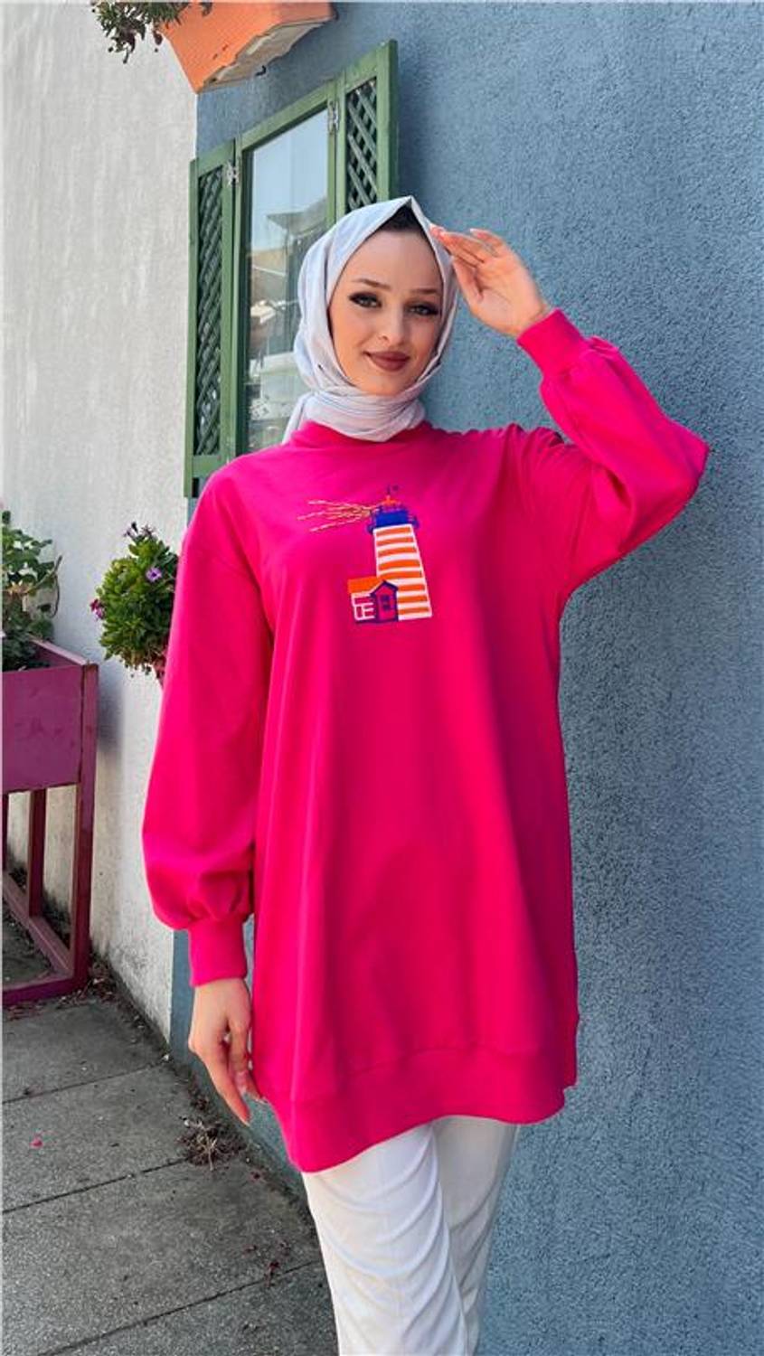 Embroidered Lantern Print Fuchsia Sweatshirt Size 38 to 46